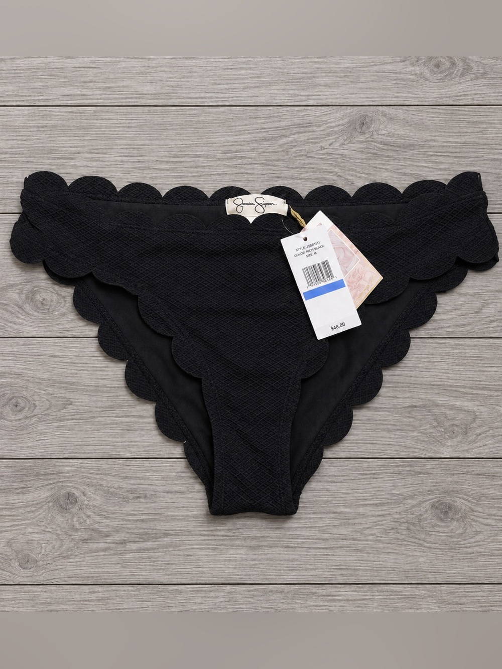 Jessica Simpson Black Scalloped Bikini Swim Bottom Size XL NWT